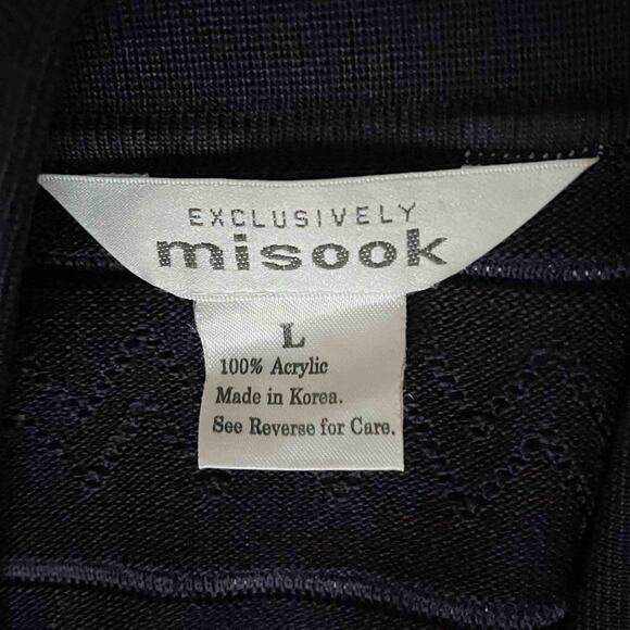 Womens Misook Chevron Eyelet Open Front Cardigan Navy Blue Stripe Acrylic Size L - Picture 4 of 7